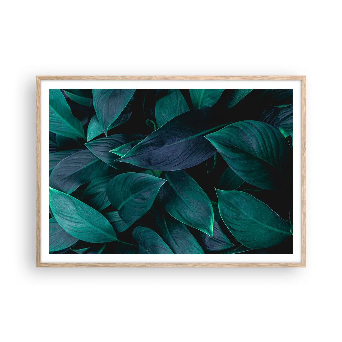 Een poster in een licht eiken lijst - Groen op zichzelf - 100x70 cm