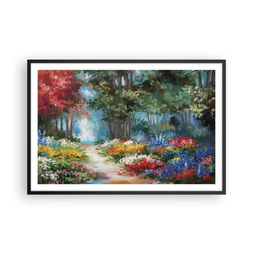 Poster in een zwarte lijst - Bostuin, bloemenbos - 91x61 cm