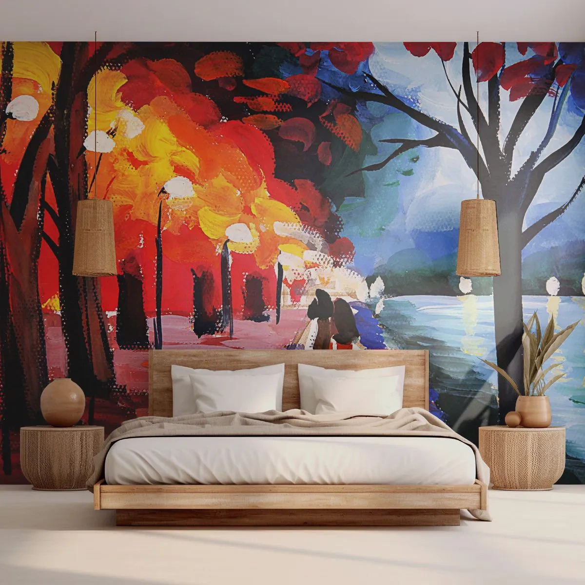 Fotobehang Premium Sand - Brandende herfst in het park - Abstractie, Landschap, Parksteeg - 100x70 cm