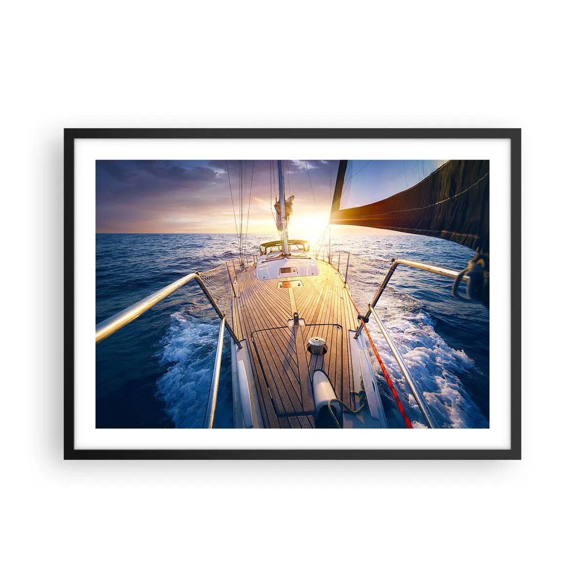 Poster in een zwarte lijst - Lopend op de golven - 70x50 cm