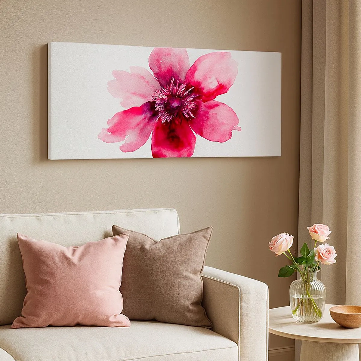 Schilderen op canvas - Een karmijnrode geurende kus - 100x40 cm