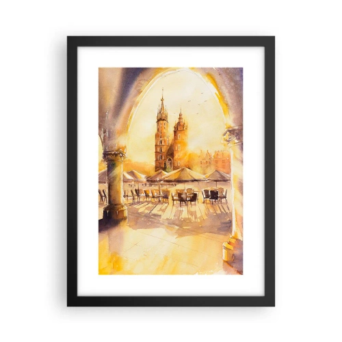 Poster in een zwarte lijst - Zonsopgang boven het marktplein van Krakau - 30x40 cm