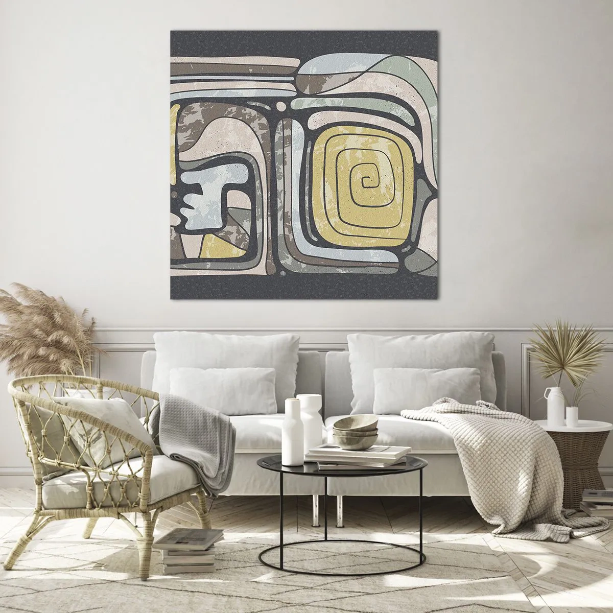 Schilderen op glas - Abstractie in de precolumbiaanse geest - 70x70 cm