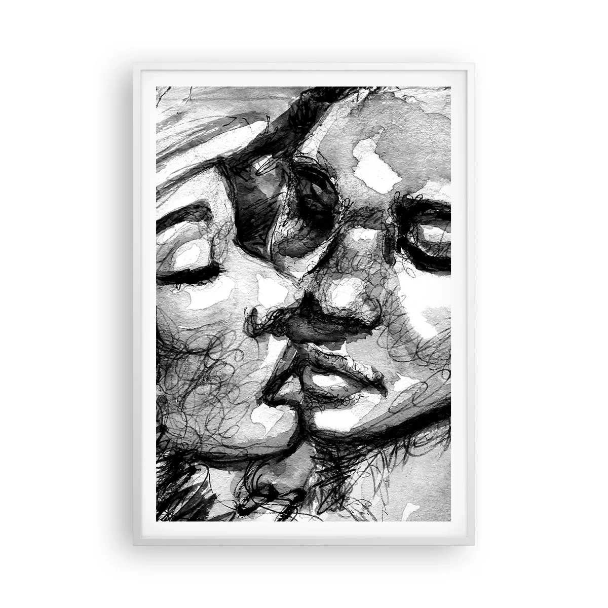 Poster in een witte lijst - Een teder moment - 70x100 cm