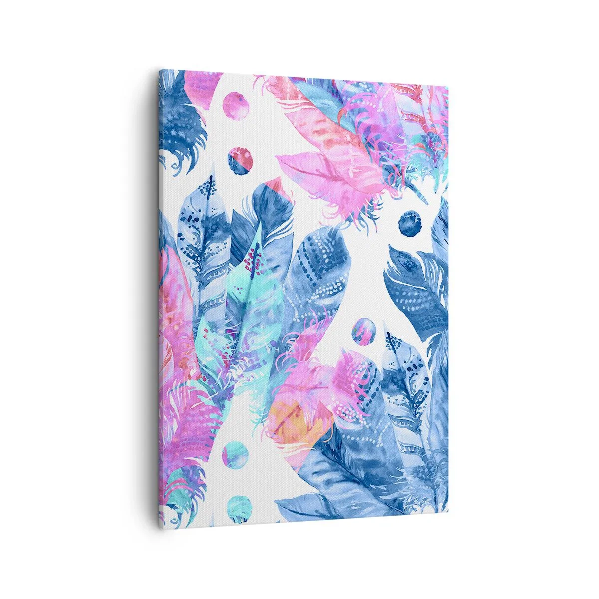 Schilderen op canvas - Pluimen in roze en blauw - 50x70 cm