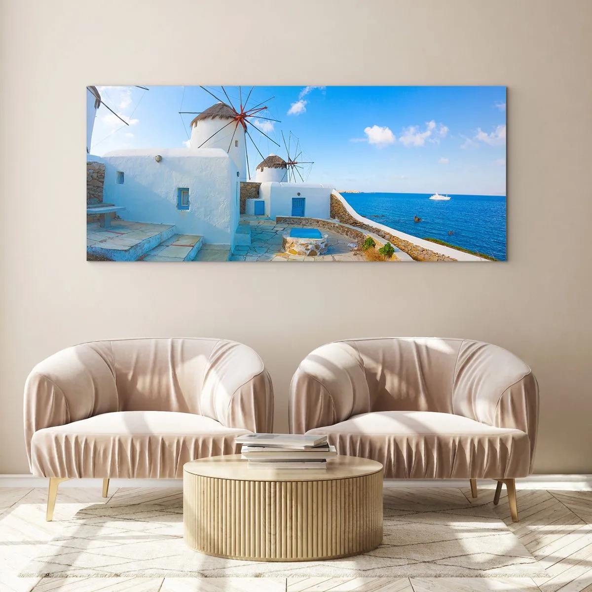 Schilderen op glas - De blauwe wind uit de zee - 90x30 cm
