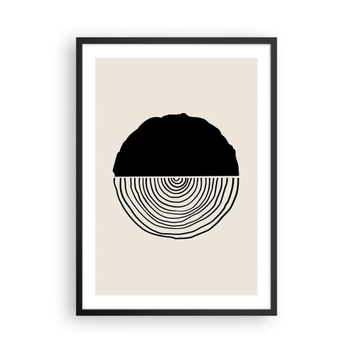 Poster in een zwarte lijst - Een minimalistische afbeelding van een dwarsdoorsnede van hout - 50x70cm - Half om half - Moderne wanddecoratie voor woonkamer en slaapkamer ARTTOR