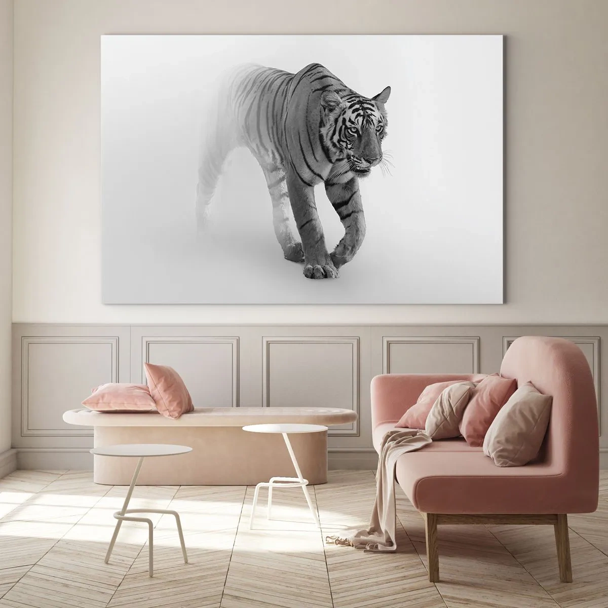Schilderen op glas - Gehurkt in de mist - 120x80 cm