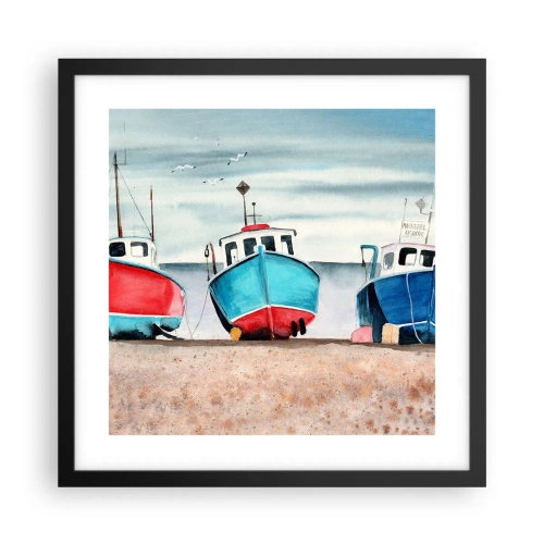 Poster in een zwarte lijst - Klaar om te vissen - 40x40 cm