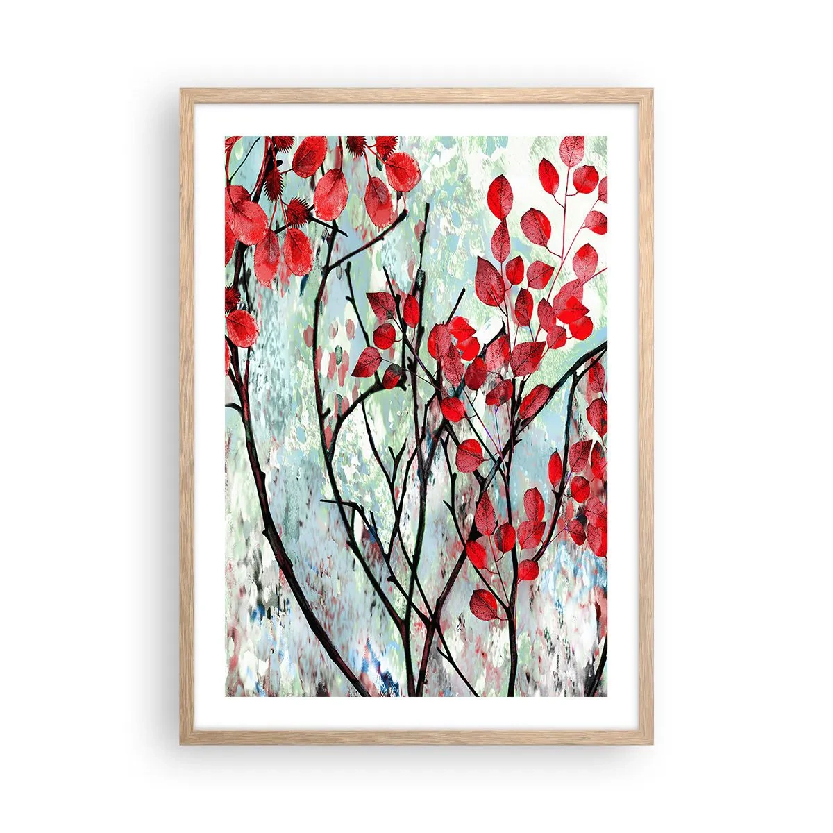 Een poster in een licht eiken lijst - Boom in scharlaken - 50x70 cm