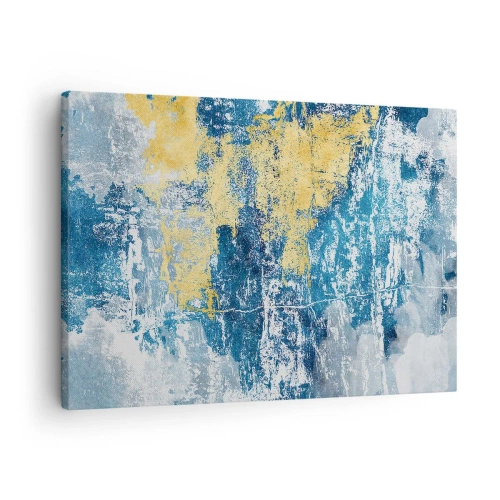 Schilderen op canvas - Abstractie in tinten blauw en geel - 70x50cm - Abstractie vol met weer - Moderne wanddecoratie voor woonkamer en slaapkamer ARTTOR
