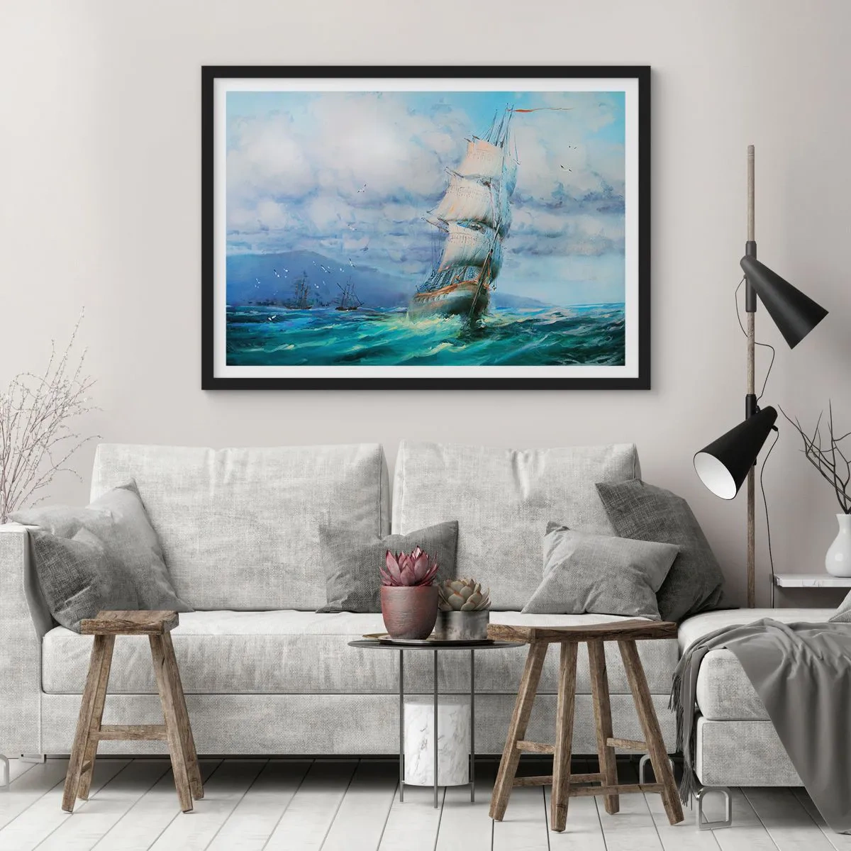 Poster in een zwarte lijst - Goede wind - 70x50 cm