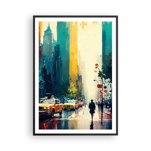 Poster in een zwarte lijst - New York – zelfs de regen is hier kleurrijk - 70x100 cm