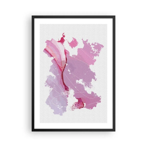 Poster in een zwarte lijst - Abstracte kaart in tinten roze en paars - 50x70cm - Kaart van de roze wereld - Moderne wanddecoratie voor woonkamer en slaapkamer ARTTOR