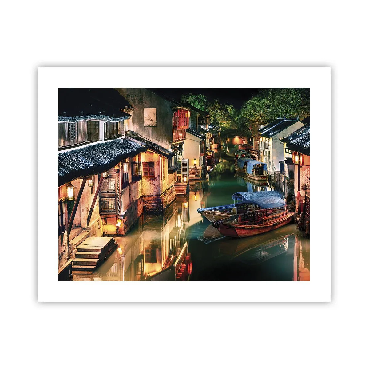 Poster - Een avond op een Chinese straat - 50x40 cm