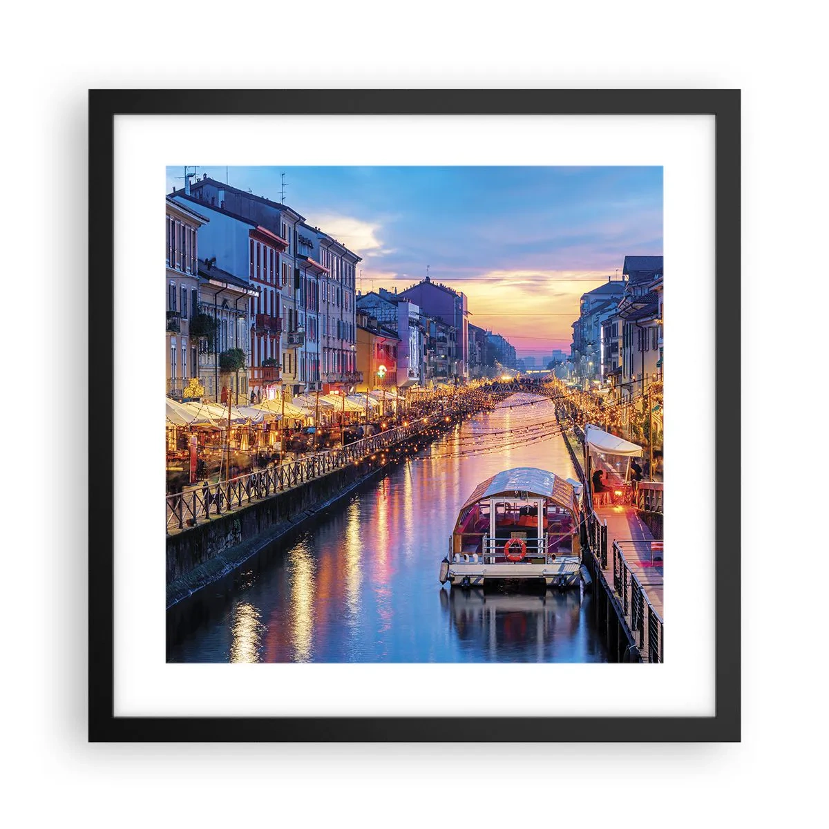 Poster in een zwarte lijst - Een avond vol licht en plezier - 40x40 cm