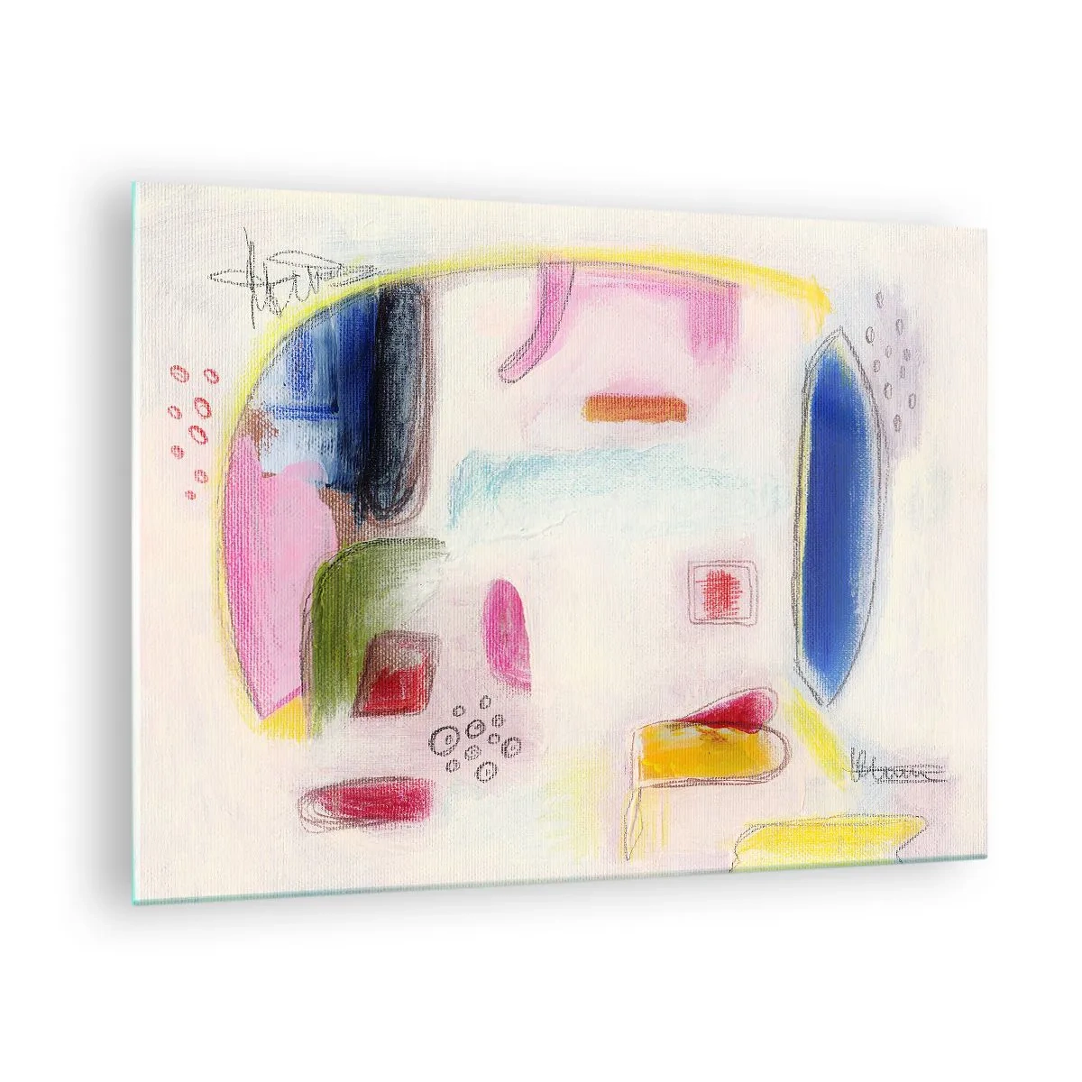 Schilderen op glas - Kleurrijke abstractie met geometrische vormen en pastels - 70x50cm - Meer bol dan hol of plat - Moderne wanddecoratie voor woonkamer en slaapkamer ARTTOR