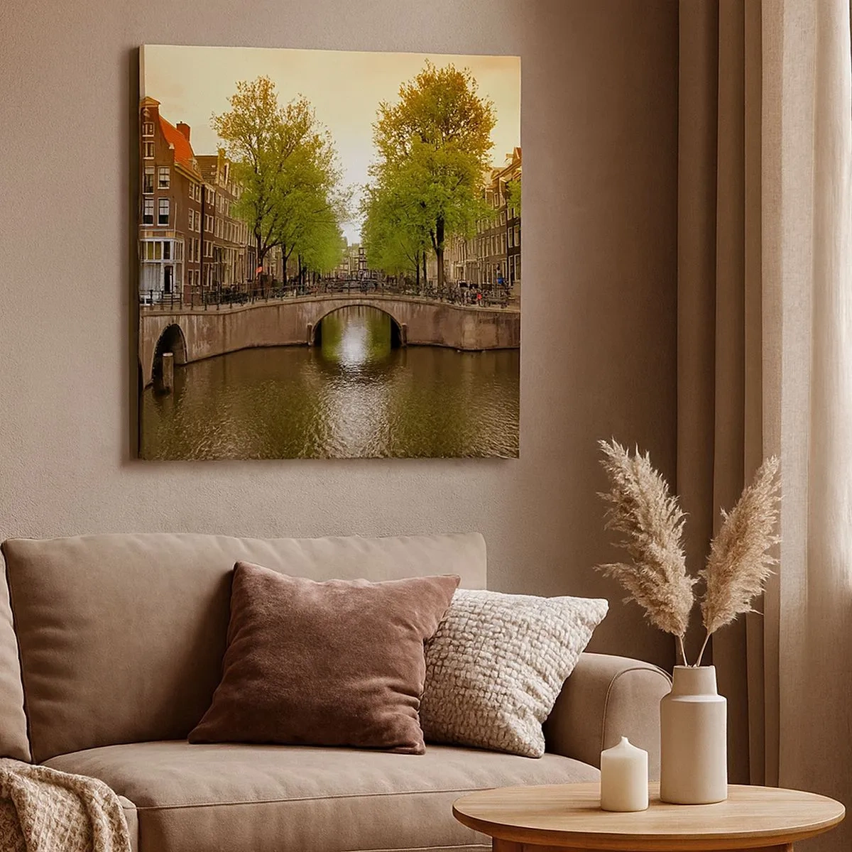 Schilderen op canvas - Met de boot of met de fiets? - 30x30 cm