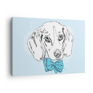Schilderen op canvas - Schattige afbeelding van een hond met een vlinderdas op een pastelkleurige achtergrond - 70x50cm - Hond elegantie - Moderne wanddecoratie voor woonkamer en slaapkamer ARTTOR