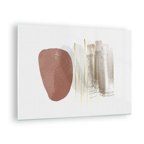 Schilderen op glas - Minimalistische abstractie met beige en bruine vormen - 70x50cm - Abstracte zuilengalerij - Moderne wanddecoratie voor woonkamer en slaapkamer ARTTOR