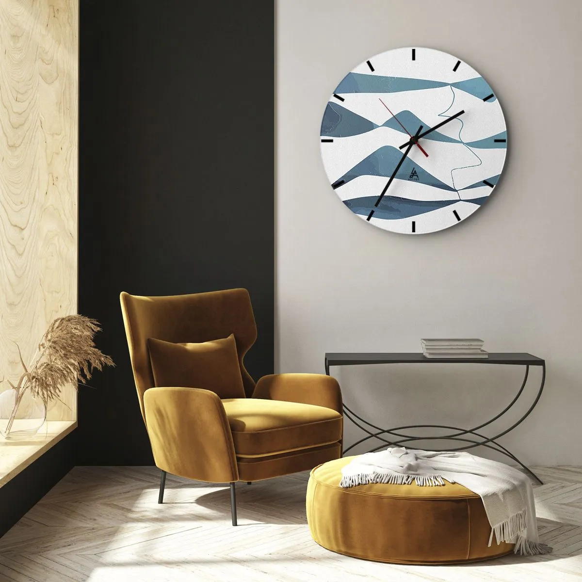 Wandklok - Klok - Abstracte golven en lijnen op een witte achtergrond in tinten turquoise - 30x30cm - Abstractie: turquoise verbinding - Moderne wanddecoratie voor woonkamer, keuken en slaapkamer ARTTOR
