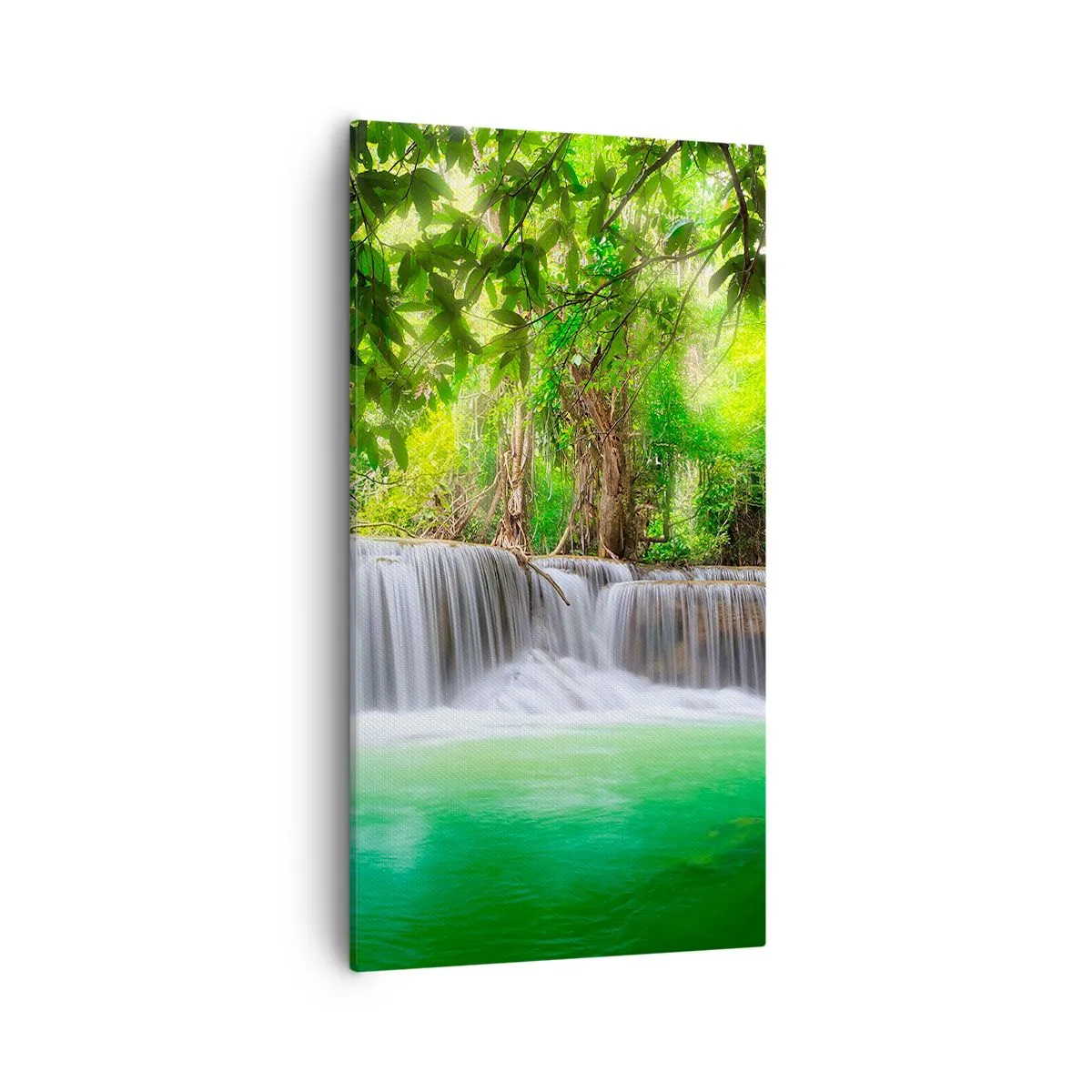 Schilderen op canvas - Een waterval in het groen - 55x100 cm