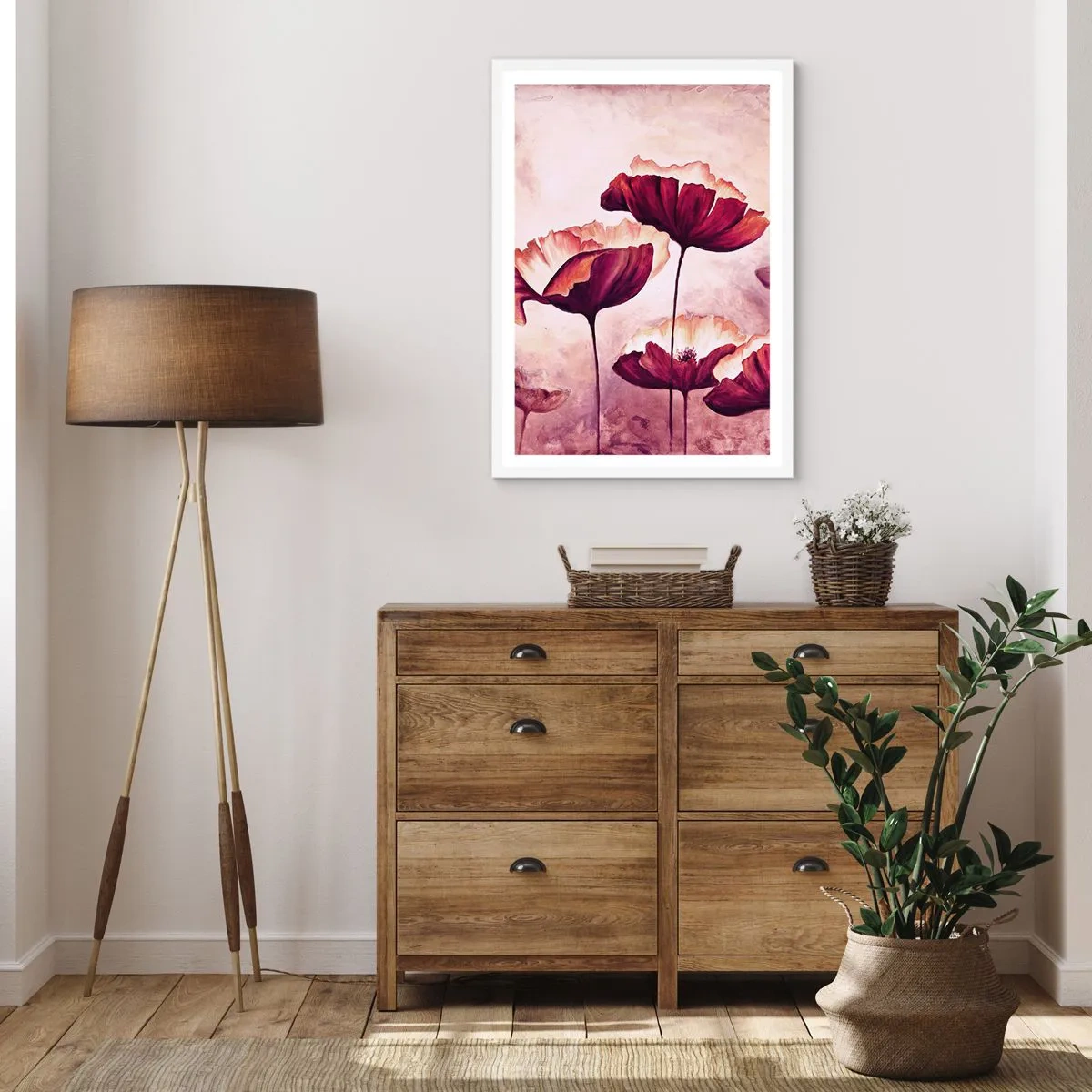 Poster in een witte lijst - Rood en wit bloemblad - 40x50 cm