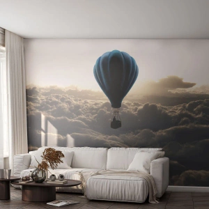 Zelfklevend Fotobehang Deluxe Sticker - Een zwerver boven de wolken - Landschap, Ballonvlucht, Reizen - 150x105 cm