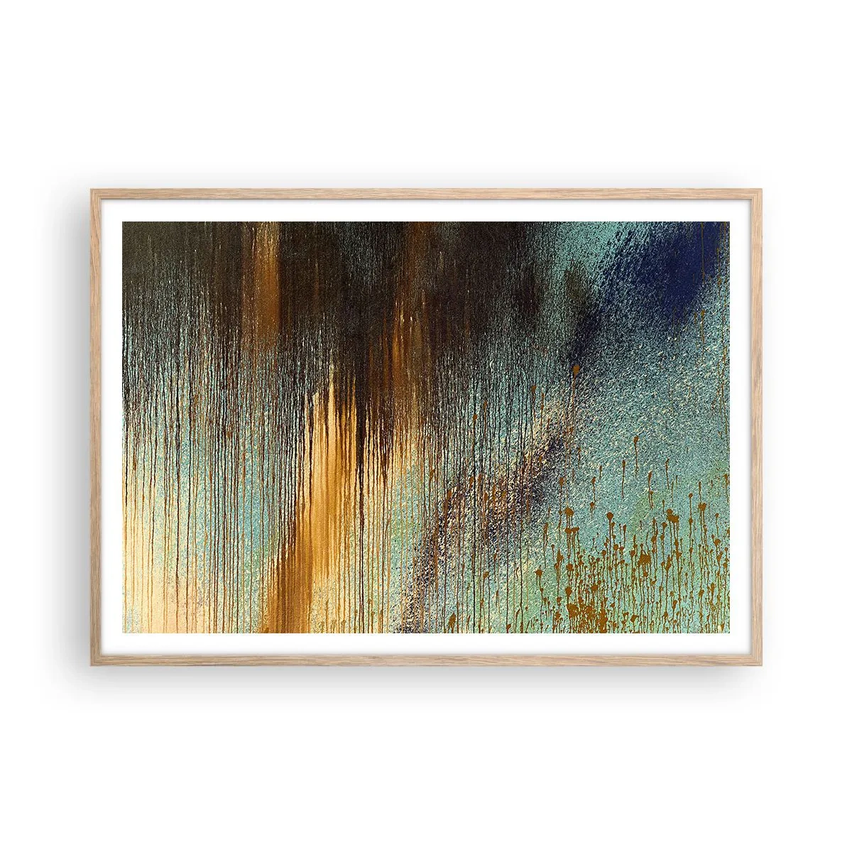 Een poster in een licht eiken lijst - Een niet toevallig kleurrijke compositie - 100x70 cm