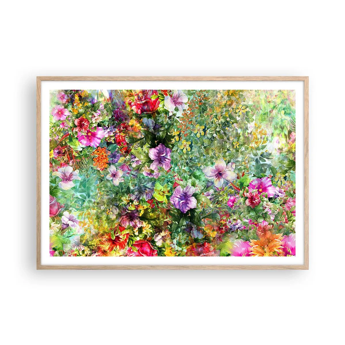 Een poster in een licht eiken lijst - In bloemen voor verderf - 100x70 cm
