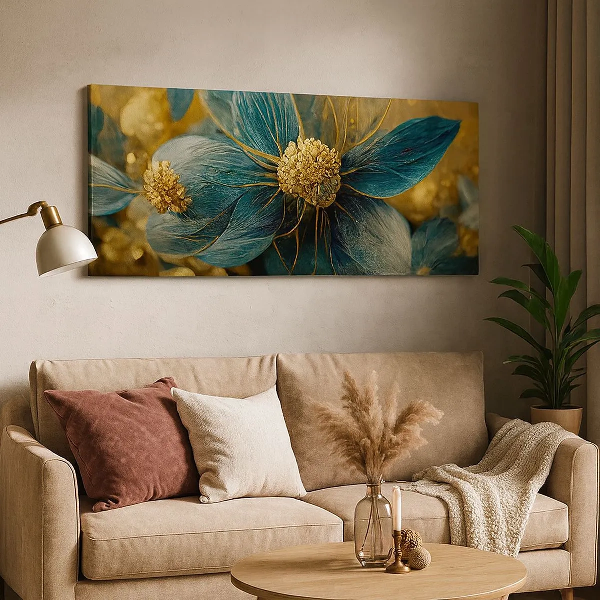 Schilderen op canvas - Bloei met goud - 100x40 cm