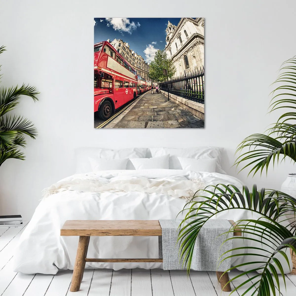 Schilderen op canvas - Londense straat in grijs en rood - 50x50 cm