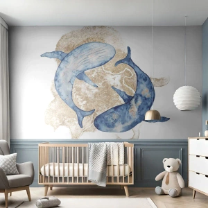 Fotobehang Standard Eco - Vriendschap of liefde? - Dolfijnen, Abstractie, Deel - 350x256 cm