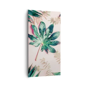 Schilderen op canvas - Een studie van groen op een roze achtergrond - 65x120 cm