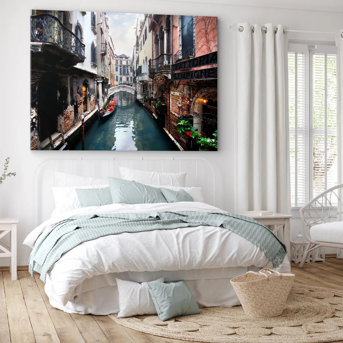 Schilderen op canvas - Venetiaans landschap met een gondel en een brug - 120x80 cm
