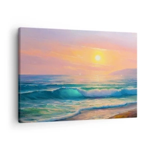 Schilderen op canvas - Zeelandschap met zonsondergang - 70x50cm - Een turquoise lied van de golven - Moderne wanddecoratie voor woonkamer en slaapkamer ARTTOR