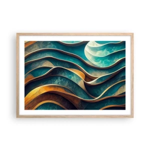 Een poster in een licht eiken lijst - Meanders van blauw - 70x50 cm