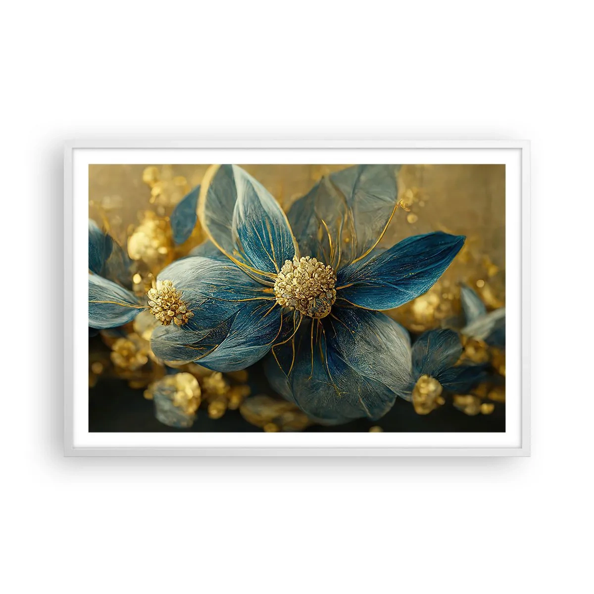 Poster in een witte lijst - Bloei met goud - 91x61 cm