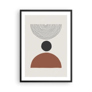Poster in een zwarte lijst - Geometrisch motief met een halve cirkel en lijnen op een lichte achtergrond - 50x70cm - Het middelpunt van de aandacht - Moderne wanddecoratie voor woonkamer en slaapkamer ARTTOR