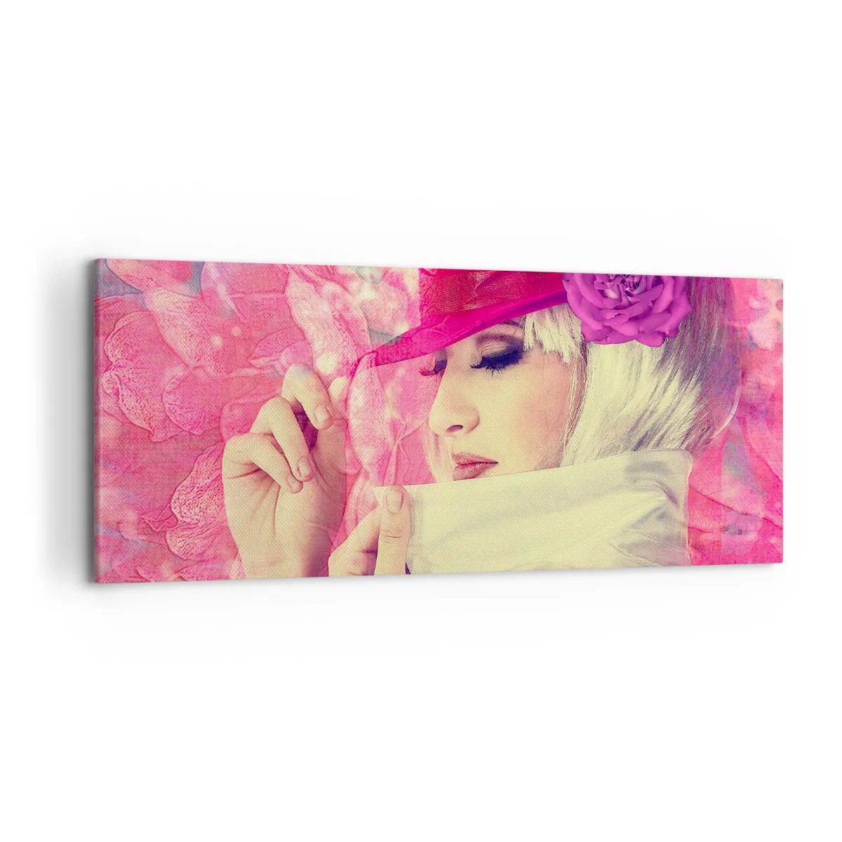 Schilderen op canvas - Retro portret in een roze mist - 120x50 cm