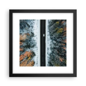 Poster in een zwarte lijst - Snijd door het winterbos - 30x30 cm