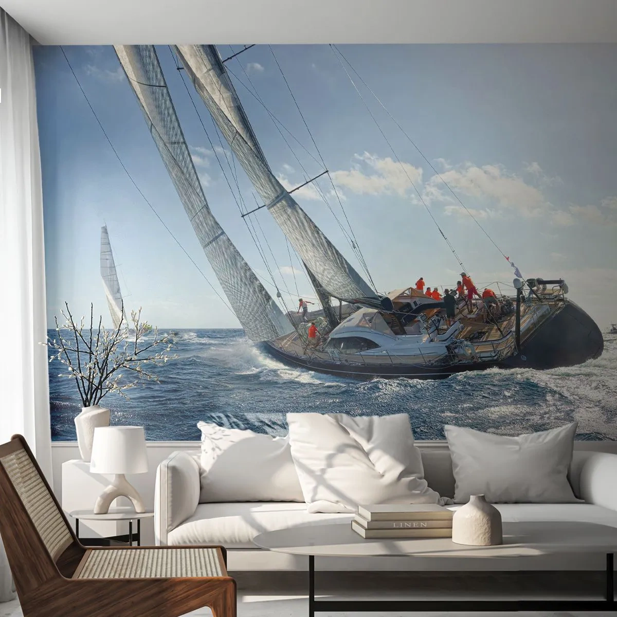 Zelfklevend Fotobehang Deluxe Sticker - Laat de betere zegevieren - Zeiljacht, Regatta, Het zeilen - 250x175 cm