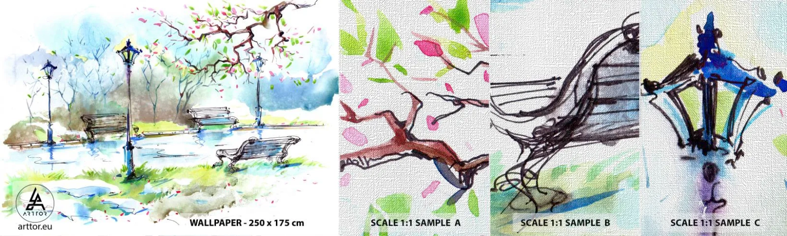 Fotobehang Monster Premium Canvas - De charme van de stilte van het park - Landschap, Park, Parksteeg - 100x30 cm