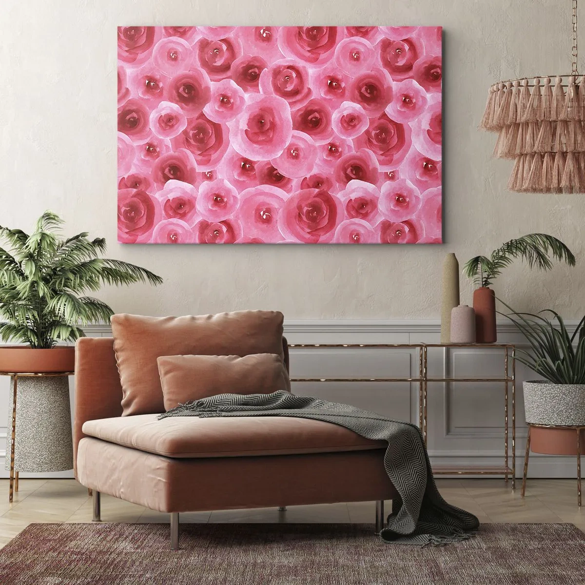 Schilderen op canvas - Delicate rozen in pasteltinten roze - 70x50cm - Rozen onder en boven - Moderne wanddecoratie voor woonkamer en slaapkamer ARTTOR