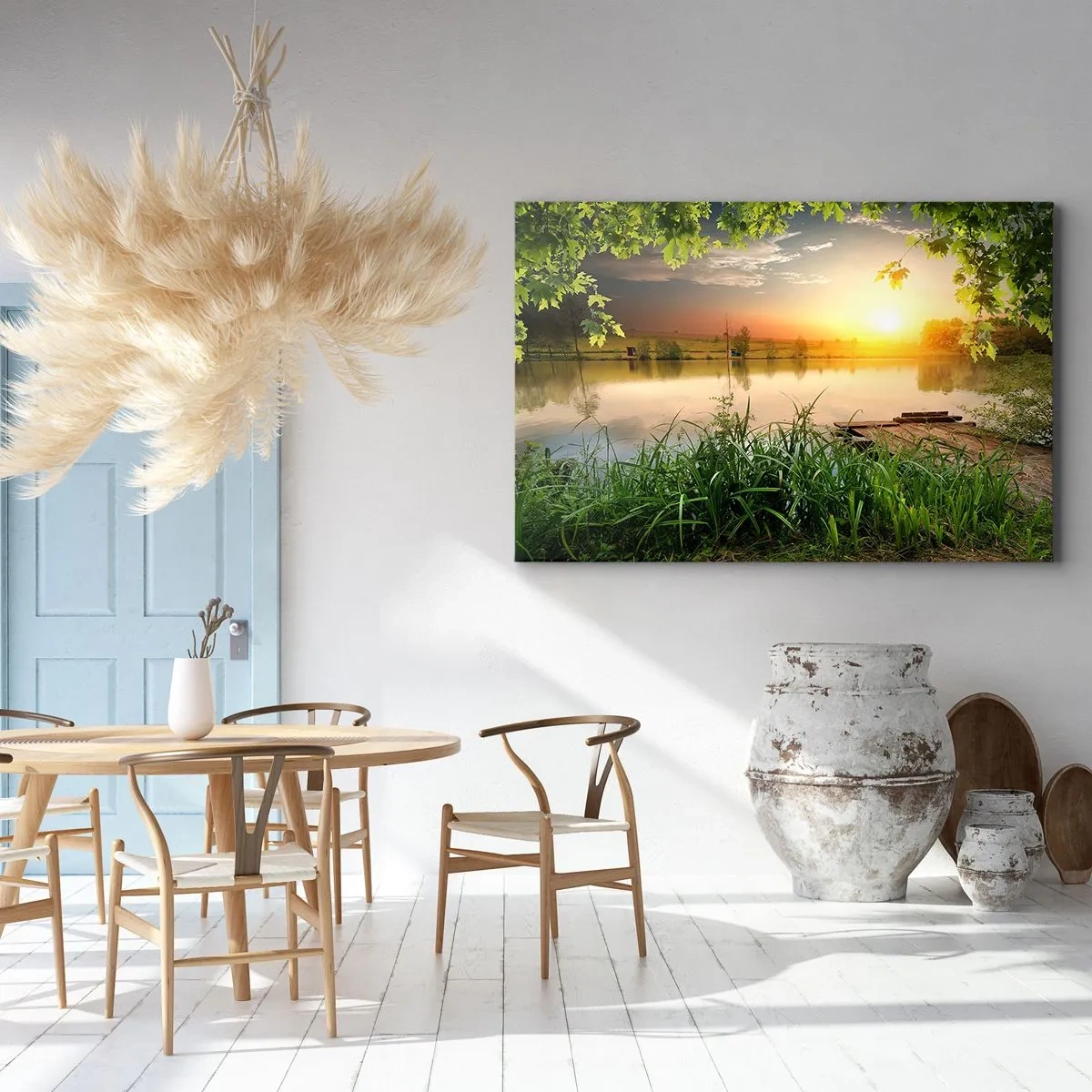 Schilderen op canvas - Landschap in een groen kader - 120x80 cm