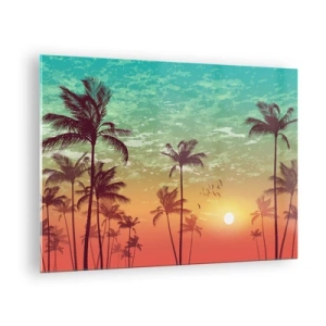 Schilderen op glas - Illustratie van palmbomen bij zonsondergang - 70x50cm - Tropische sferen - Moderne wanddecoratie voor woonkamer en slaapkamer ARTTOR