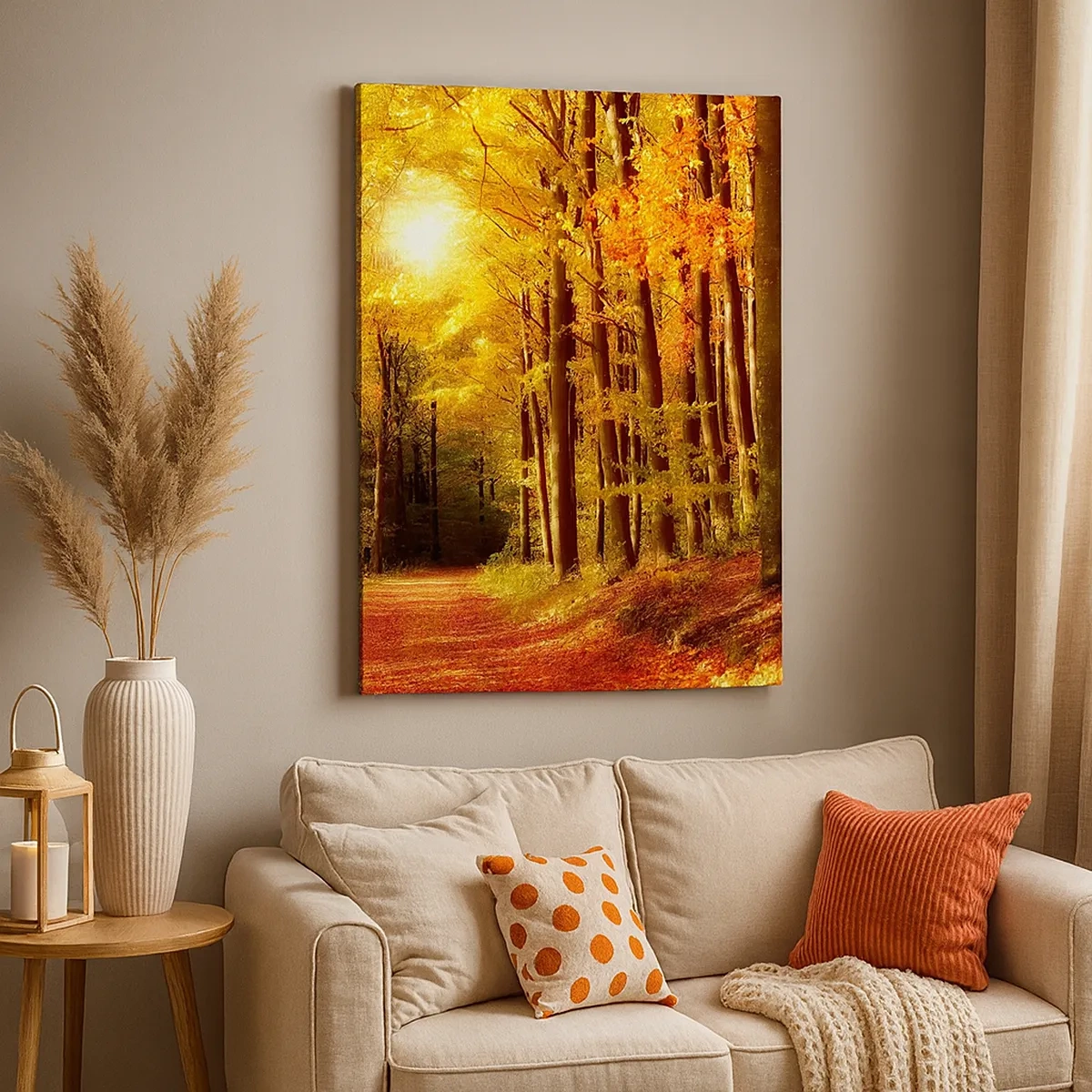Schilderen op canvas - Gouden herfst op een bosweg - 50x70 cm