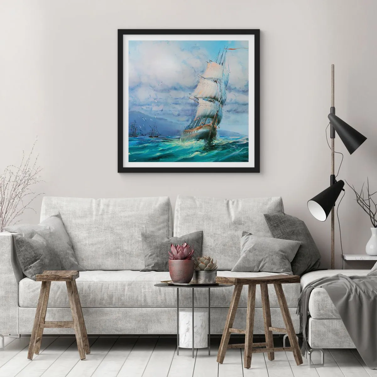 Poster in een zwarte lijst - Goede wind - 50x50 cm