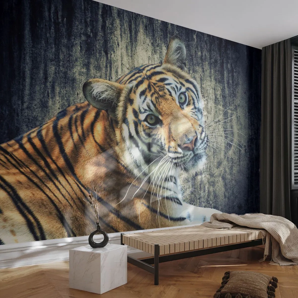 Zelfklevend Fotobehang Deluxe Sticker - Portret in stromen van licht - Dieren, Tijger, Afrika - 250x175 cm