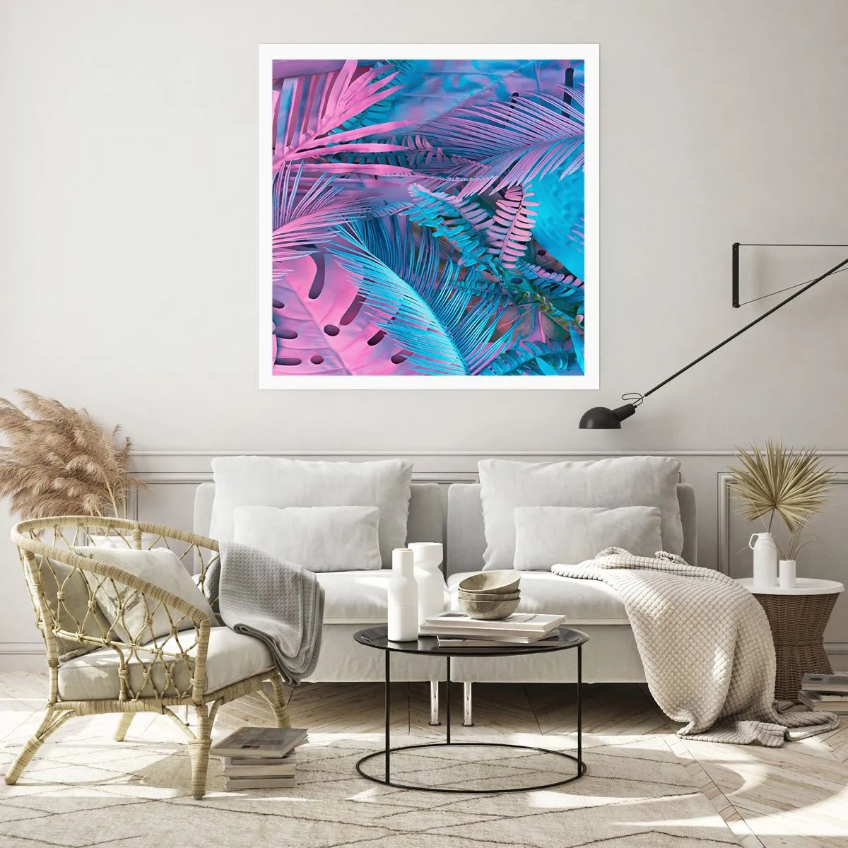 Poster - Tropen in roze en blauw - 30x30 cm